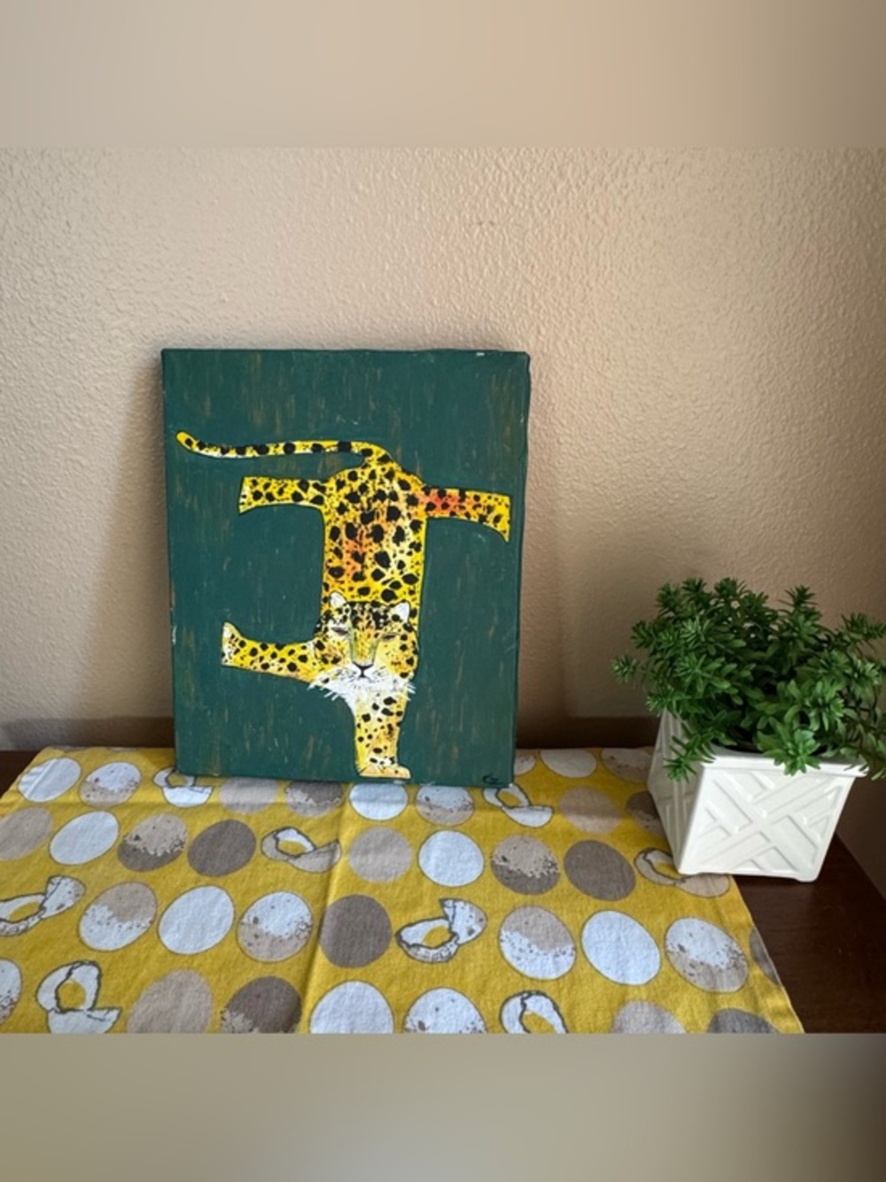 1 paw headstand leopard painted canvas art piece